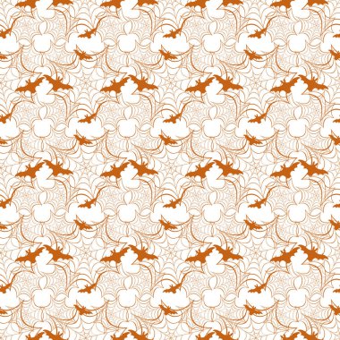 Cadılar Bayramı vektör seamless modeli ile web ve yarasa. Parti kartı, sarma, kumaş, yazdırma için tasarım.