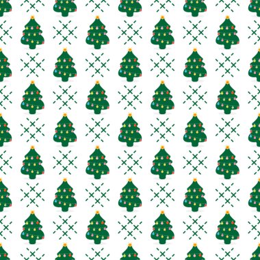 Mutlu yeni yıl 2019 ve Christmas illüstrasyon vektör. Süslü Noel ağacı ile Seamless modeli.