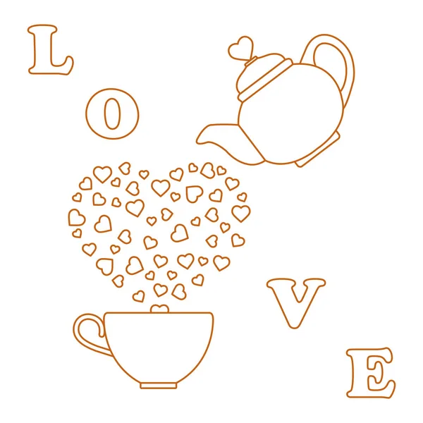 Vektör Çizim Ile Isıtıcısı Çay Kalpleri Sevgililer Günün Kutlu Olsun — Stok Vektör