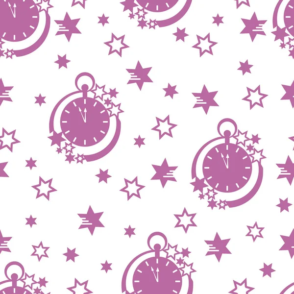 Seamless Pattern Clock Stars Christmas New Year 2019 Background Design — Stock Vector