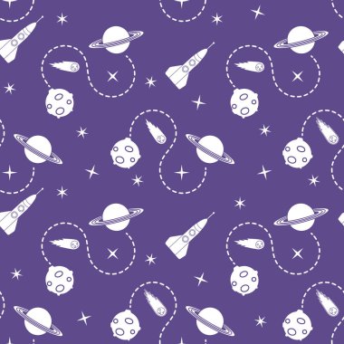 Roket, kuyruklu yıldız, gezegen, yıldız ile Seamless modeli. Uzay araştırmaları. Astronomi. Bilim.