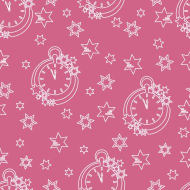 Saat ve yıldız ile Seamless modeli. Noel ve yeni yıl 2019 arka plan. Ambalaj Kağıt, kumaş ve diğer yazdırma için tasarım.