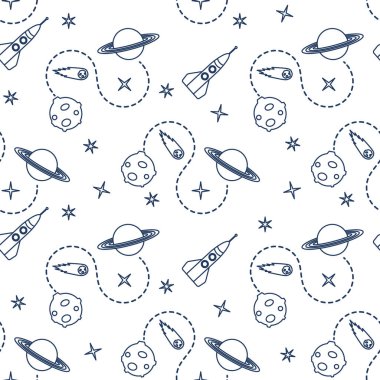 Roket, kuyruklu yıldız, gezegen, yıldız ile Seamless modeli. Uzay araştırmaları. Astronomi. Bilim.