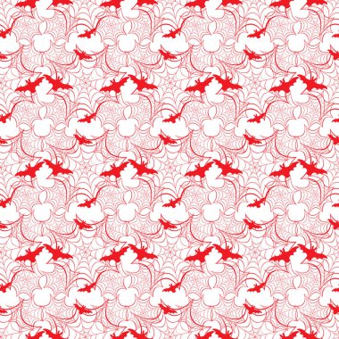 Cadılar Bayramı vektör seamless modeli ile web ve yarasa. Parti kartı, sarma, kumaş, yazdırma için tasarım.