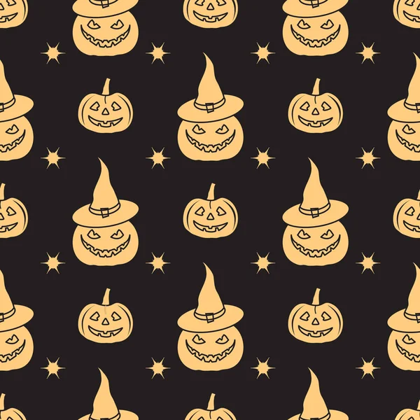 Vzor Bezešvé Halloween 2019 Vektor Dýně Čarodějnice Klobouk Design Pro — Stockový vektor