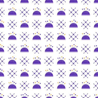 İğne mili, iğne ile Seamless modeli. Dikiş ve iğne işi arka plan. Şablon tasarım, kumaş, yazdırma.