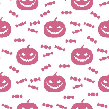 Cadılar Bayramı 2019 vektör kabak ve şeker ile seamless modeli. Parti kartı, sarma, kumaş, yazdırma için tasarım.