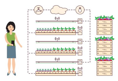 Kadın akıllı çiftlik ve tarım denetler.