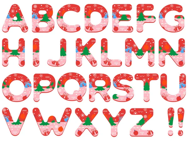 Alphabet mit Weihnachtsbildern verziert. — Stockvektor