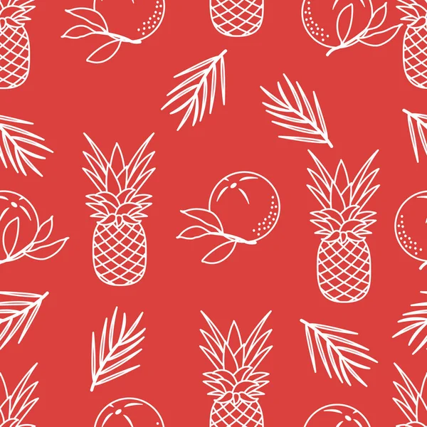 Seamless pattern with pineapples, orange, leaves. — Stock Vector