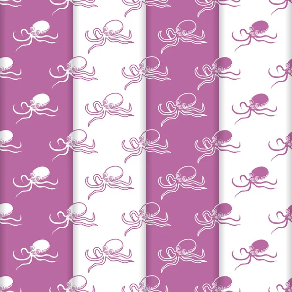 Set van 4 vector naadloze patroon met octopussen. — Stockvector