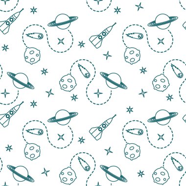 Roket, kuyruklu yıldız, gezegen, yıldız ile Seamless modeli. Uzay araştırmaları. Astronomi. Bilim.