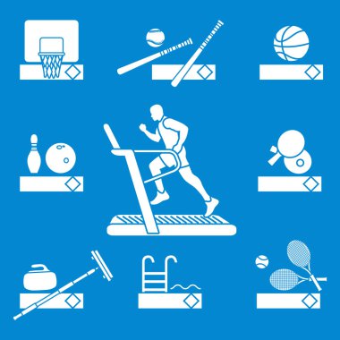 Fitness ve spor zamanı. Sağlıklı bir yaşam tarzı. Adam çalıştıran ile koşu parkuru. Oyunlar ve takım sporları oynamak için donatım.