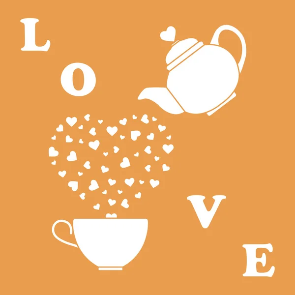 Illustration Vectorielle Avec Bouilloire Tasse Thé Coeurs Joyeuse Saint Valentin — Image vectorielle