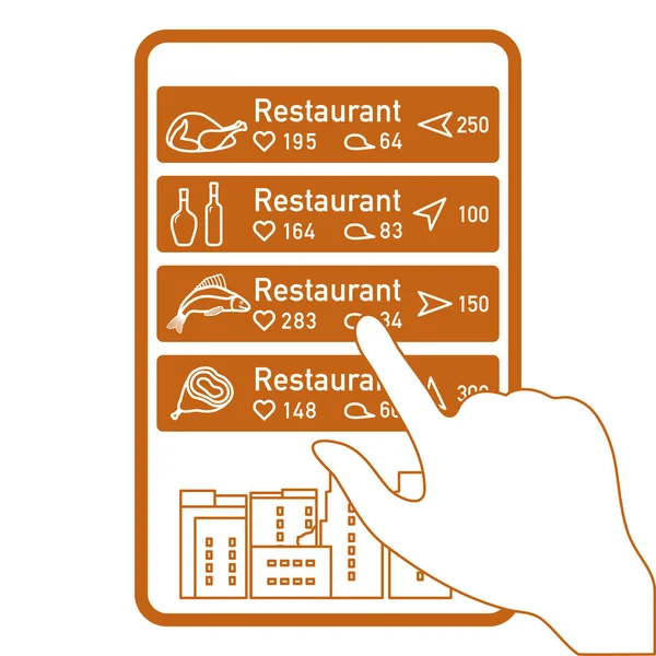 拡張現実感のアプリケーション 市内やショッピング センターにナビゲーションの コメントや電話で好きな場所でレストランを選ぶ — ストックベクタ
