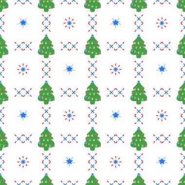 Mutlu yeni yıl 2019 ve Christmas illüstrasyon vektör. Süslü Noel ağacı ile Seamless modeli.