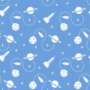 Roket, kuyruklu yıldız, gezegen, yıldız ile Seamless modeli. Uzay araştırmaları. Astronomi. Bilim.