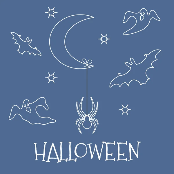 Хэллоуин 2019 Векторная Иллюстрация Месяцем Звездами Пауками Летучими Мышами Призраками — стоковый вектор
