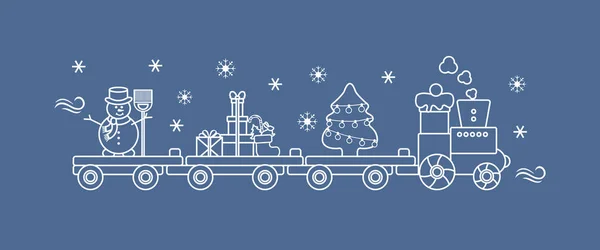 Divertente Illustrazione Vettoriale Con Treno Natale Porta Albero Natale Pupazzo — Vettoriale Stock
