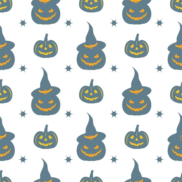 Halloween 2019 Vektor Nahtlose Muster Mit Kürbissen Hexenhut Design Für — Stockvektor