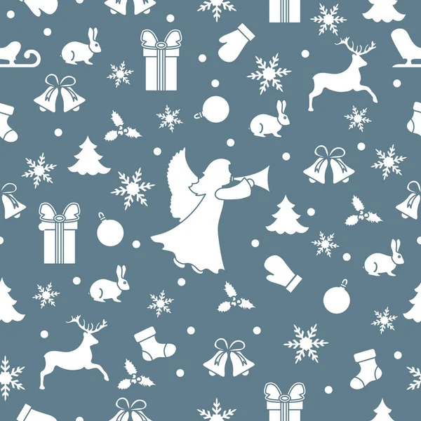 Новим 2019 Роком Різдвом Безшовним Візерунком Зимова Ілюстрація Ангелом Рукавиці — стоковий вектор