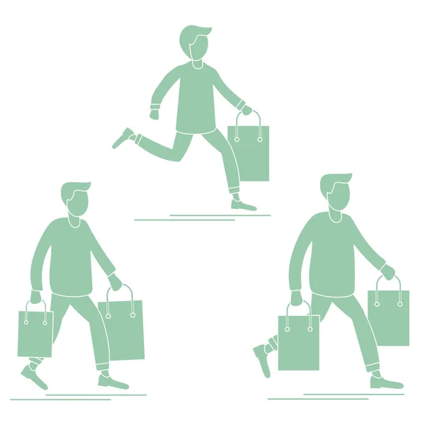 Alışveriş erkekler hediye çanta taşımak. Satılık. Özel indirim. — Stok Vektör