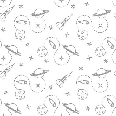 Roket, kuyruklu yıldız, gezegen, yıldız ile Seamless modeli. Uzay araştırmaları. Astronomi. Bilim.