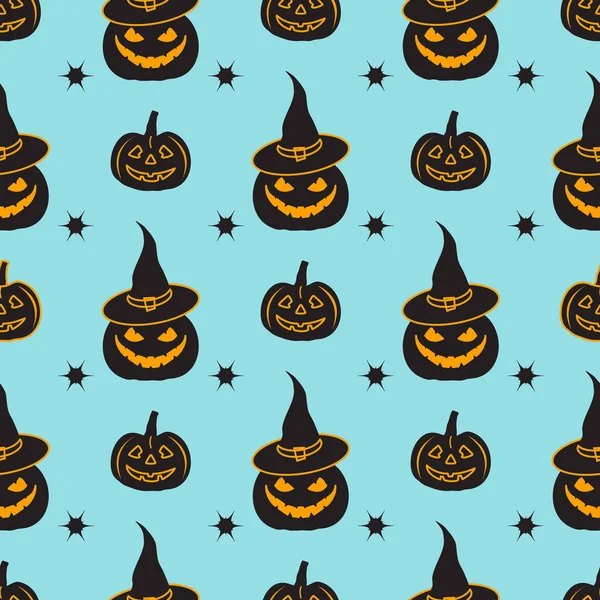 Halloween 2019 Vektor Nahtlose Muster Mit Kürbissen Hexenhut Design Für — Stockvektor