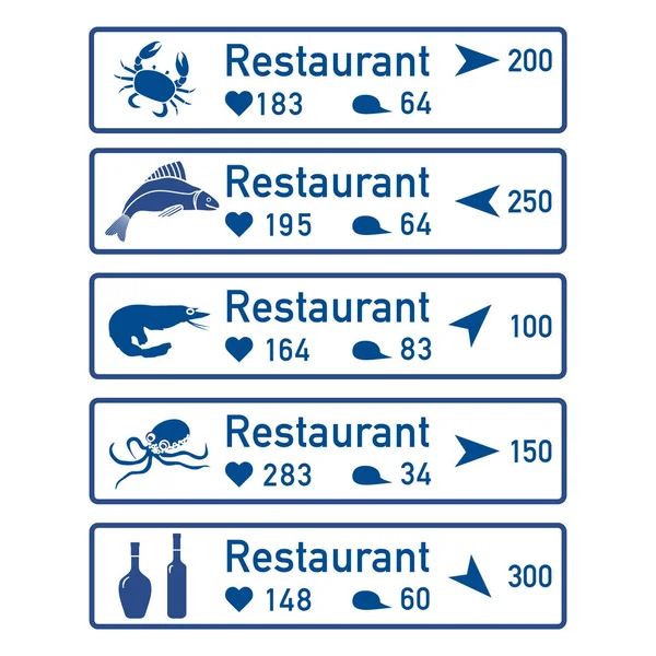 增强现实的应用 用于城市或购物中心的导航 按地点 评论和喜好选择鱼餐厅 — 图库矢量图片