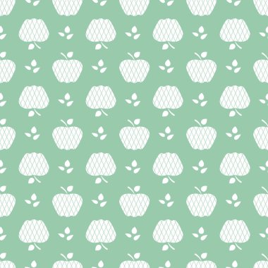 Elma ile Seamless modeli. Apple ve yaprak ile vektör çizim. Meyve arka plan. Tasarım poster, tekstil, tebrik kartı.
