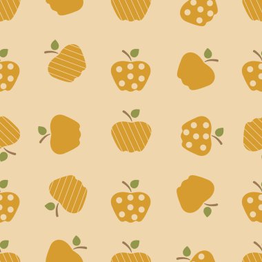 Elma ile Seamless modeli. Apple ve yaprak ile vektör çizim. Meyve arka plan. Tasarım poster, tekstil, tebrik kartı.