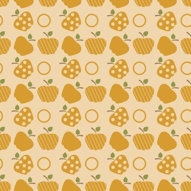 Elma ile Seamless modeli. Apple ve yaprak ile vektör çizim. Meyve arka plan. Tasarım poster, tekstil, tebrik kartı.
