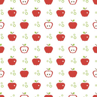 Elma ile Seamless modeli. Apple ve yaprak ile vektör çizim. Meyve arka plan. Tasarım poster, tekstil, tebrik kartı.