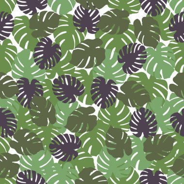 Monstera ile Seamless modeli bırakır. Tropikal arka plan. Tasarım afiş, poster, tekstil, yazdırma için.
