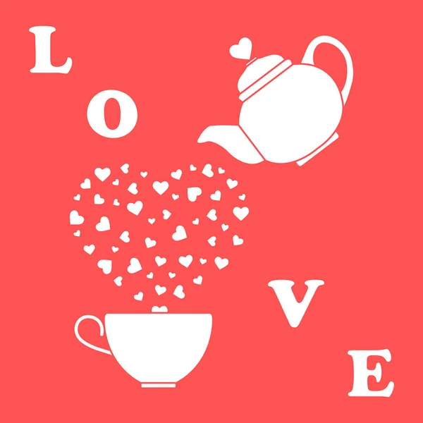 Vektor Illustration Mit Wasserkocher Tasse Tee Herzen Glücklicher Valentinstag Design — Stockvektor