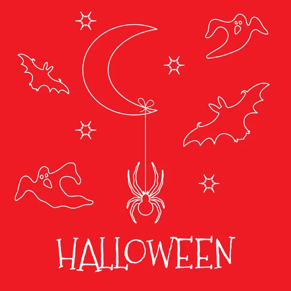 Halloween 2019 Ilustración Vectorial Con Mes Estrellas Araña Murciélagos Fantasmas — Vector de stock