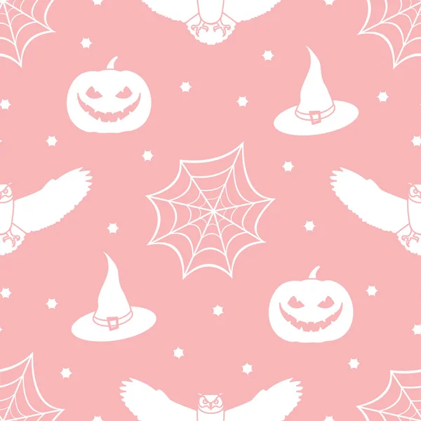 Halloween 2019 Vektor Varrat Nélküli Mintát Pókháló Fülesbagoly Tök Kalap — Stock Vector