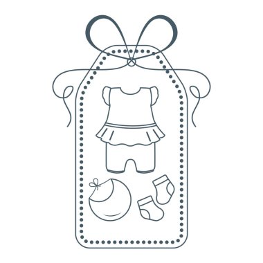 Vektör çizim bebek giysileri ile. Bib, çorap, gömlek. Yenidoğan için gerekli şeyler.