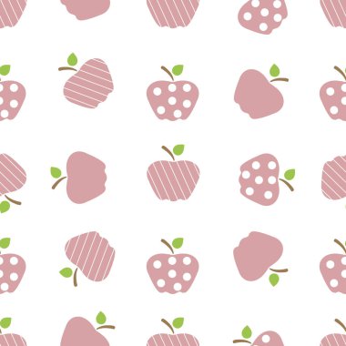 Elma ile Seamless modeli. Apple ve yaprak ile vektör çizim. Meyve arka plan. Tasarım poster, tekstil, tebrik kartı.