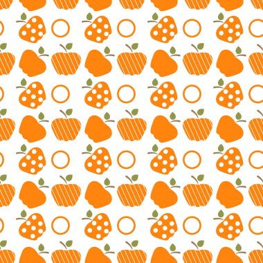 Elma ile Seamless modeli. Apple ve yaprak ile vektör çizim. Meyve arka plan. Tasarım poster, tekstil, tebrik kartı.