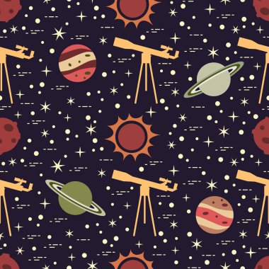 Teleskop, Güneş, gezegenler, yıldızlar ile Seamless modeli. Uzay araştırmaları. Astronomi. Bilim