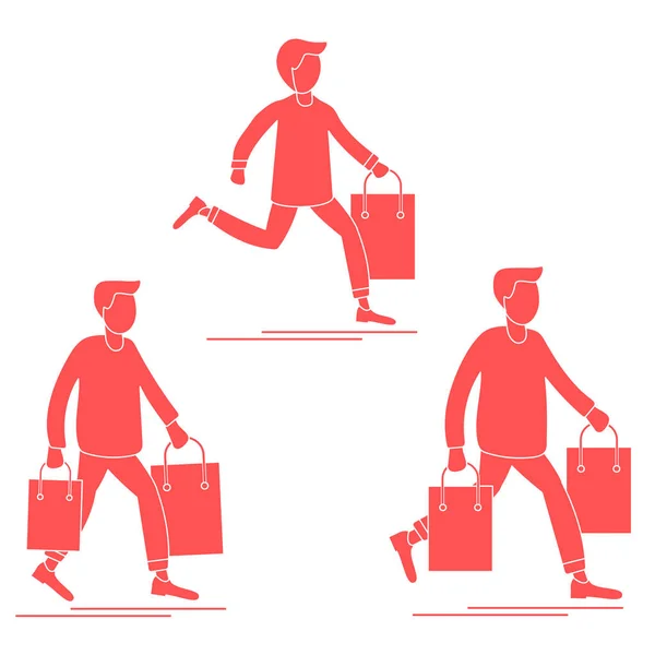 Erkekler Dan Satış Alışveriş Torbaları Taşımak Erkekler Alışveriş Büyük Satış — Stok Vektör