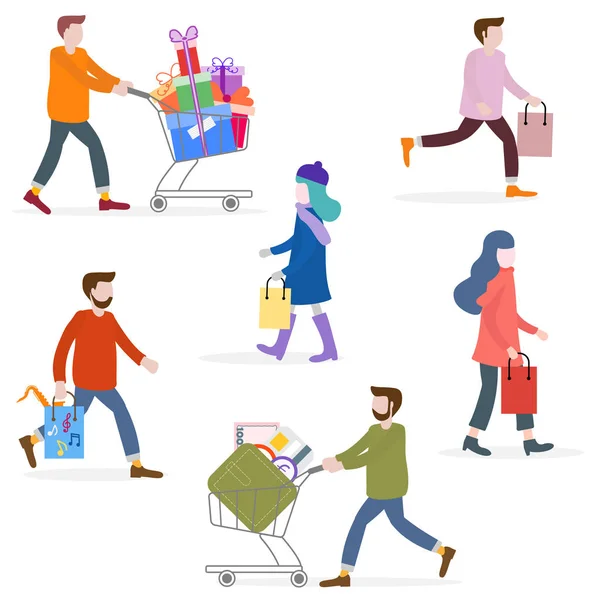 Εικονογράφηση Διάνυσμα Ανθρώπους Που Πηγαίνετε Για Ψώνια Φέρουν Ψώνια Μεγάλη — Διανυσματικό Αρχείο