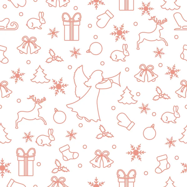 Happy New Year 2019 Christmas Seamless Pattern Winter Illustration Angel — Stock Vector