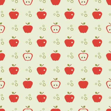 Elma ile Seamless modeli. Apple ve yaprak ile vektör çizim. Meyve arka plan. Tasarım poster, tekstil, tebrik kartı.