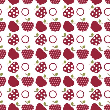 Elma ile Seamless modeli. Apple ve yaprak ile vektör çizim. Meyve arka plan. Tasarım poster, tekstil, tebrik kartı.