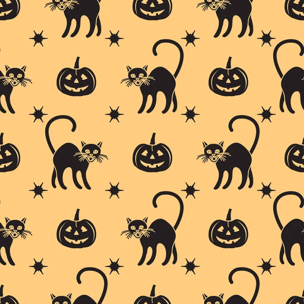 Vzor Bezešvé Halloween 2019 Vektor Dýně Čarodějnice Kočky Design Pro — Stockový vektor