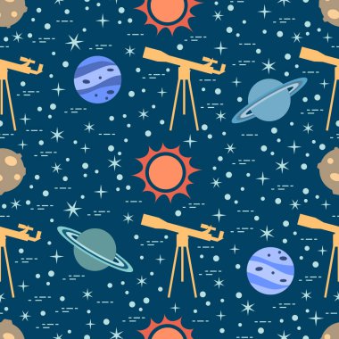 Teleskop, Güneş, gezegenler, yıldızlar ile Seamless modeli. Uzay araştırmaları. Astronomi. Bilim