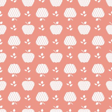 Elma ile Seamless modeli. Apple ve yaprak ile vektör çizim. Meyve arka plan. Tasarım poster, tekstil, tebrik kartı.