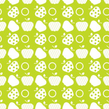 Elma ile Seamless modeli. Apple ve yaprak ile vektör çizim. Meyve arka plan. Tasarım poster, tekstil, tebrik kartı.